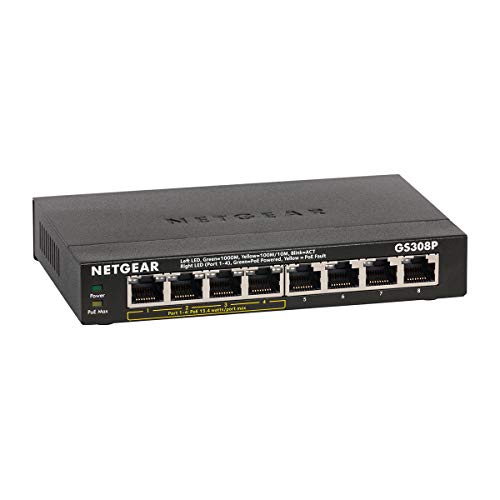 NETGEAR SOHO Gigabit Ethernet Switch GS308P - Switch - unmanaged - 4 x 10/100/1000 (PoE) + 4 x 10/100/1000 - desktop, wall-mountable - PoE (53 W)