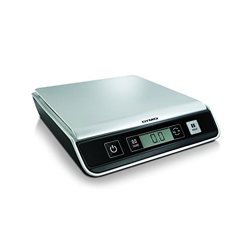 DYMO M10 Mailing Scales 10kg. Easy to use, USB-connection, digital display, consistent accuracy, small Footprint, Automatic shut-off, Tare function for subtracting container weight, Hold feature locks in weight of oversized envelopes and packages for easy viewing. Free DYMO Scale Software for Mac or PC