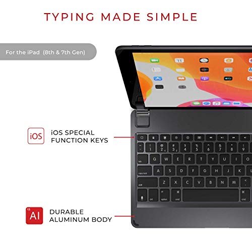 Brydge 10.2 Inches QWERTY Engilsh Bluetooth Wireless Keyboard for Apple iPad 7th Generation Durable Aluminium Body Backlit Keys Space Grey