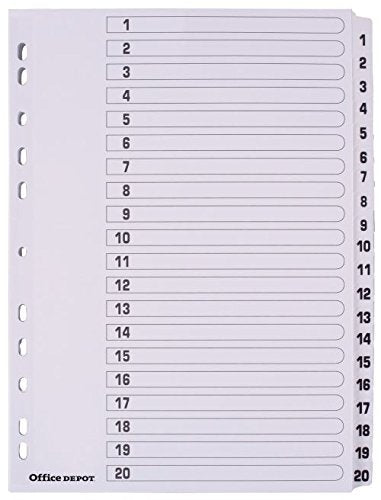 Best Value punched Dividers A4 1-20 Numeric 20 Part White