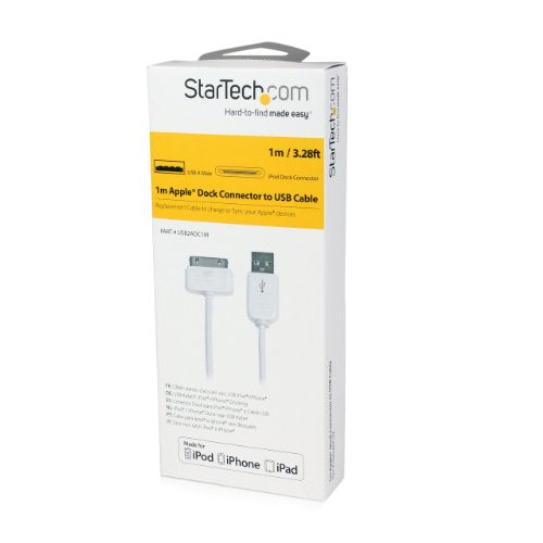 StarTech.com USB2ADC1M 1 m (3 ft) Apple 30-Pin Dock Connector to USB Cable for iPhone/iPod/iPad with Stepped Connector