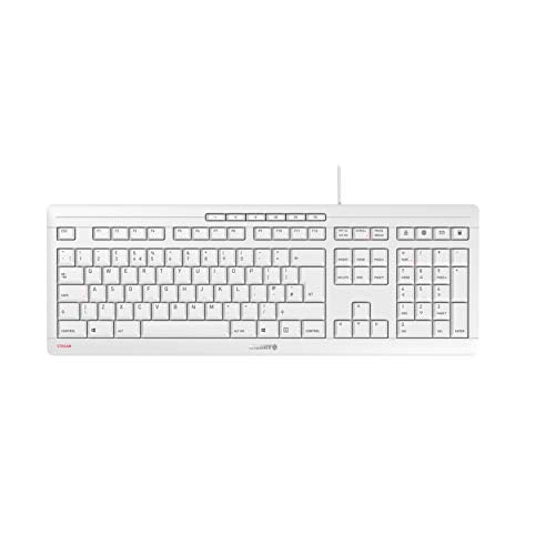 Cherry Steam USB Wired QWERTY White UK English Keyboard Scissor Switches 105 Plus 10 Multimedia Keys Non Slip On Smooth Services