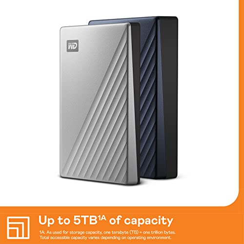 WD My Passport Ultra WDBC3C0010BSL - Hard drive - encrypted - 1 TB - external (portable) - USB 3.0 (USB-C connector) - 256-bit AES - silver