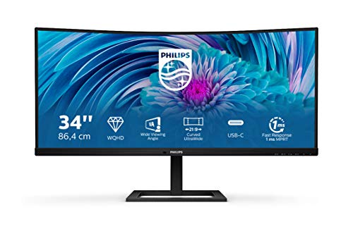 Philips E-line 346E2CUAE - LED monitor - curved - 34" - 3440 x 1440 Ultra WQHD @ 100 Hz - VA - 300 cd/m? - 3000:1 - 1 ms - HDMI, DisplayPort, USB-C - speakers - textured black