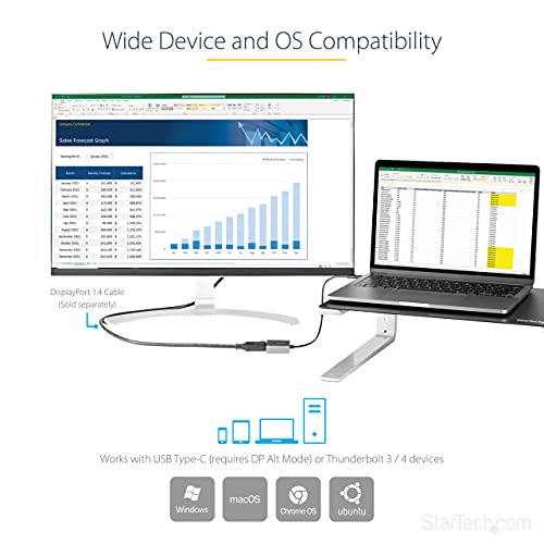 StarTech 8K 60Hz USB C to DisplayPort 1.4 Adapter 12 Inch Cable