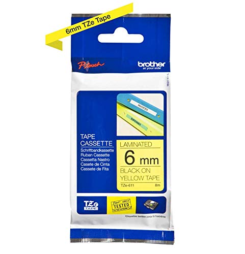 Brother TZe-611 - Black on yellow - Roll (0.6 cm) 1 roll(s) laminated tape - for Brother PT-D210, D600, H110, P-Touch PT-1005, 1880, P-Touch Cube Pro PT-P910