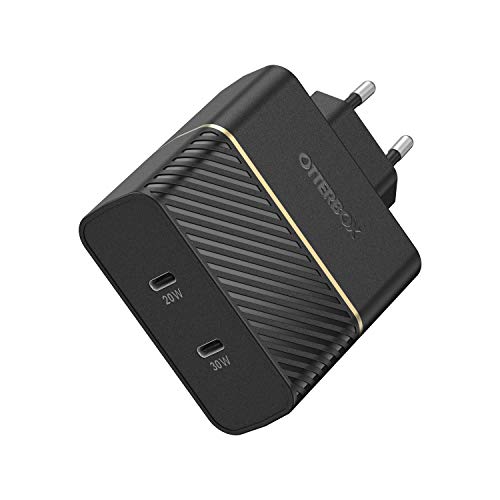 OtterBox Wall Charger - Power adapter - 50 Watt - 3 A - PD 3.0 - 2 output connectors (USB-C) - black shimmer