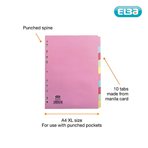 Elba Divider A4+ 10 Part Coloured Card 400007242