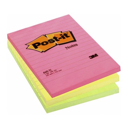 Best Value 3M Post-it Sticky Notes, 152 x 102 mm - Multi-Coloured, Pack of 6 Pads (100 Sheets per Pad)