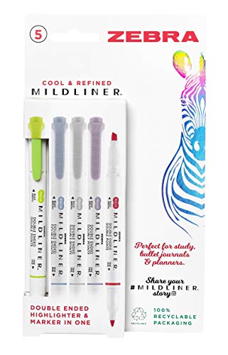 Zebra Mildliner Twin Tip Highlighter Marker Assorted Cool and Refined 