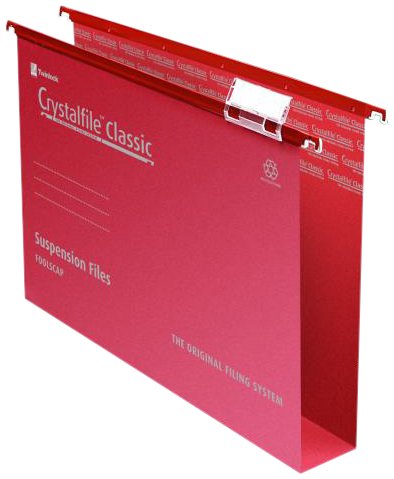 Best Value Rexel 71752 Crystalfile Classic Foolscap Suspension File, 500 Sheet Capacity, 50 mm Squared Base Manilla, Pack of 50, Red