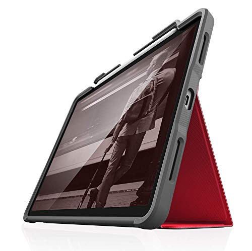 STM Dux Plus 10.9 Inch Apple iPad Air 4th Generation Folio Tablet Case Red Polycarbonate TPU Magnetic Closure 6.6 Foot Drop Tested Instant On and Off 