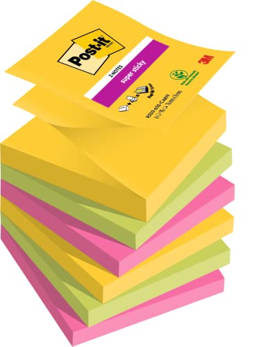 Post-it 76 x 76 mm Notes Refill Super Sticky Notes Z-Note, Rio Colour Collection, 6 Pads (90 Sheets Per Pad),R330-6SSRIO