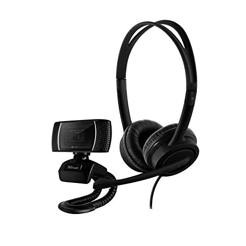 Trust Doba 2 in 1 Set Stylish 720p HD Webcam and Comfortable USB Headset with In Line Remote Compatible with Hangouts Teams and Zoom