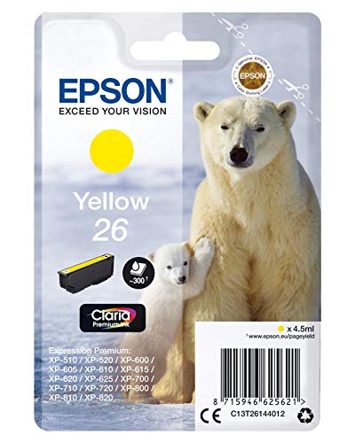 Epson 26 - 4.5 ml - yellow - original - blister - ink cartridge - for Expression Premium XP-510, 520, 600, 605, 610, 615, 620, 625, 700, 710, 720, 800, 810, 820