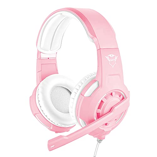 Trust GXT 310P Radius Wired 3.5mm Headset Pink White Soft and Comfortable Over Ear Pads Adjustable Microphone and Headband 1m Fixed Cable