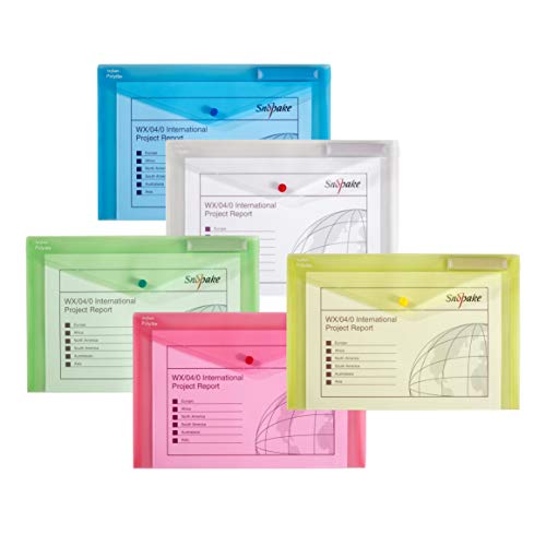 Best Value Snopake 10087X Polyfile Foolscap Popper Wallet File with Press Stud and Index Tab Classic Assorted Colours (Pack of 5)