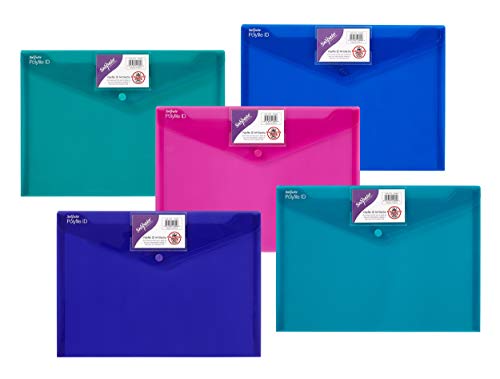 Best Value Snopake 14734 Polyfile ID A4 Popper Wallet File with Press Stud and Business Card Holder - Electra Assorted Colours (Pack of 5)