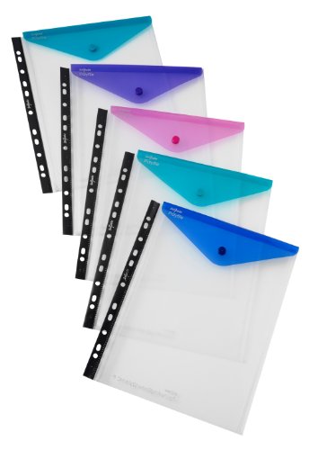 Best Value Snopake 15695 Polyfile A4 High Capacity Ring Binder Popper Wallet Portrait Classic Clear with Electra Assorted Colour Closures (Pack of 5)