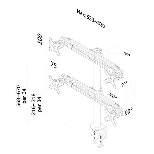 NewStar Tilt/Turn/Rotate Quad Desk Mount (clamp) for four 19-30" Monitor Screens, Height Adjustable - Black - Desk mount for 4 LCD displays - black - screen size: 19"-30"