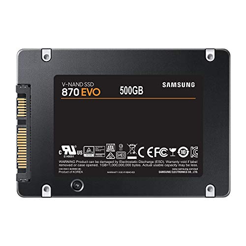 Samsung 870 EVO 2.5 Inch 500GB Serial ATA III VNAND Internal Solid State Drive Up to 560MBs Read Speed Up to 530MBs Write Speed