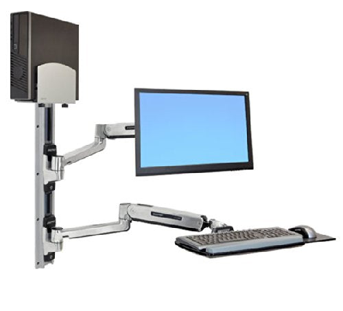 Ergotron LX Sit-Stand Wall Mount System - Mounting kit (wall arm, CPU holder, mouse holder, 2 track covers, keyboard arm, 2 cable channels, wrist rest) for LCD display / keyboard / mouse / CPU - polished aluminium - screen size: 42" - wall-mountable