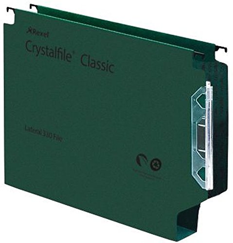 Best Value Rexel 70672 Crystalfile Classic 330 Lateral Suspension File, 500 Sheet Capacity, 50mm Squared Base Manilla, Pack of 25, Green