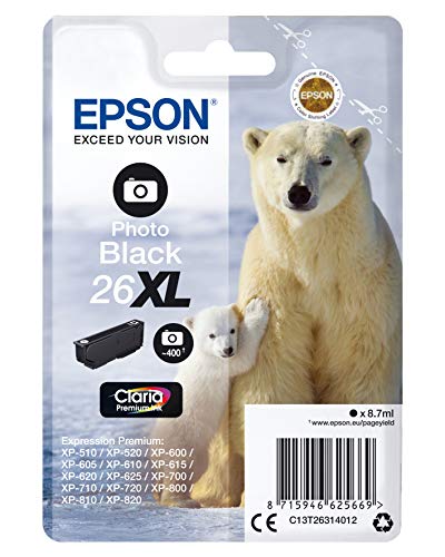 Epson 26XL - 8.7 ml - XL - photo black - original - blister - ink cartridge - for Expression Premium XP-510, 520, 600, 605, 610, 615, 620, 625, 700, 710, 720, 800, 810, 820