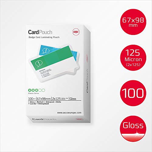 Best Value GBC, 67x99mm 2x125 Micron Gloss Card Laminating Pouches, Pack of 100, 3743177