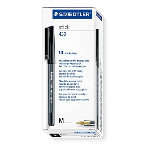 Best Value Staedtler Stick 430 M-9 Ballpoint Pen Medium - Black (Box of 10)