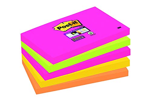 Best Value Post-it 655S-N 76 x 127 mm Super Sticky Notes, Cape Town Colour Collection, 5 Pads (90 Sheets Per Pad)