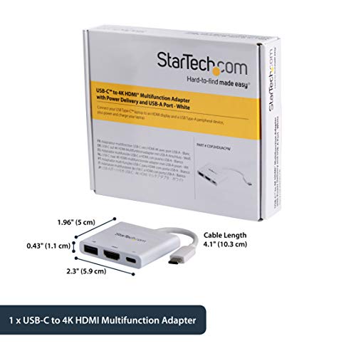 StarTech.com USB-C to HDMI Adapter - White - 4K 30Hz - Thunderbolt 3 Compatible - with Power Delivery (USB PD) - USB C Dongle (CDP2HDUACPW)