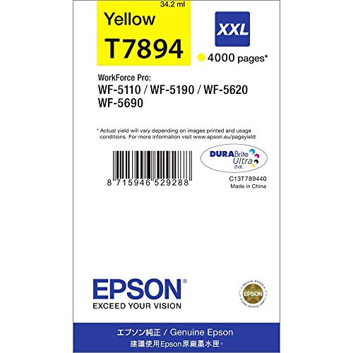 Epson T7894 - 34.2 ml - XXL size - yellow - original - ink cartridge - for WorkForce Pro WF-5110DW, WF-5190DW, WF-5190DW BAM, WF-5620DWF, WF-5690DWF, WF-5690DWF BAM