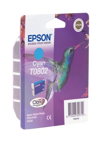 Epson T0802 - 7.4 ml - cyan - original - blister - ink cartridge - for Stylus Photo P50, PX650, PX660, PX700, PX710, PX720, PX730, PX800, PX810, PX820, PX830