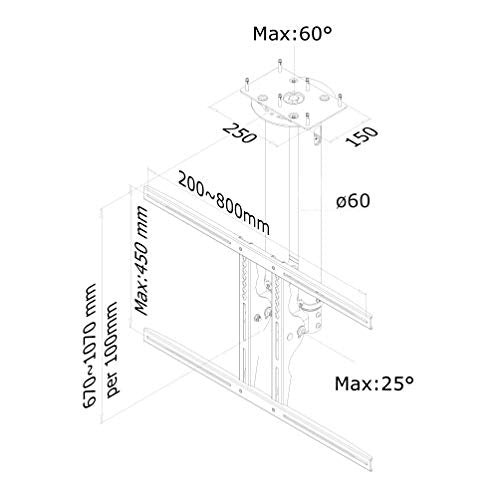 NewStar TV/Monitor Ceiling Mount for 37"-75" Screen, Height Adjustable - Silver - Ceiling mount for LCD / plasma panel - silver - screen size: 37"-75"