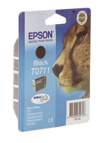 Epson T0711 - 7 ml - black - original - ink cartridge - for Stylus DX9400, SX115, SX210, SX215, SX218, SX415, SX515, SX610, Stylus Office BX310, BX610