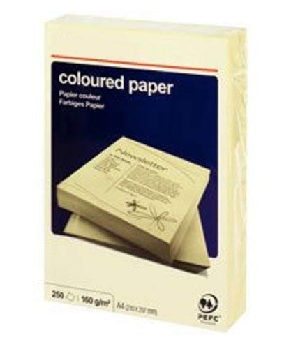 Best Value A4 250 Sheets Coloured Paper Card 160gsm - Yellow - Ream-Wrapped