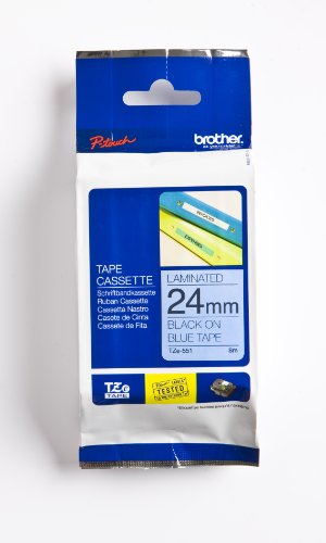 Best Value Brother TZe-551 Labelling Tape Cassette, 24 mm (W) x 8 m (L), Laminated, Brother Genuine Supplies - Black on Blue