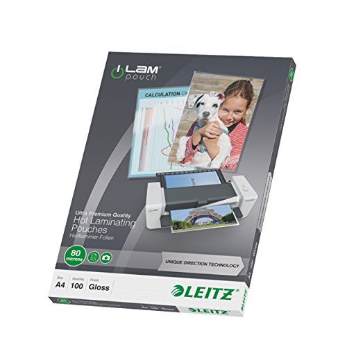 Best Value Leitz 74780000 Laminating Pouches Made of 80 Micron Thick Material (Transparent, Glossy, A4 and UDT) - Pack of 100