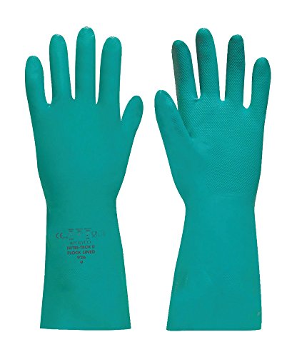 Best Value Polyco Nitri-Tech 927 Flock Lined Non-slip Diamond Pattern Green Nitrile Synthetic Rubber Glove, Size - 10