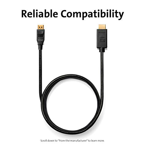 Kensington DisplayPort 1.2 (M) to HDMI (M) Passive Cable, 6ft - Video cable - DisplayPort male to HDMI male - 1.83 m - black - passive, 1080p support