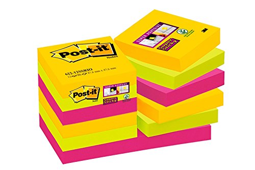 Best Value Post-it 7100072724 Super Sticky Notes, 47.6mm x 47.6mm, Rio Colour Collection, 12 pads, 90 sheets per pad