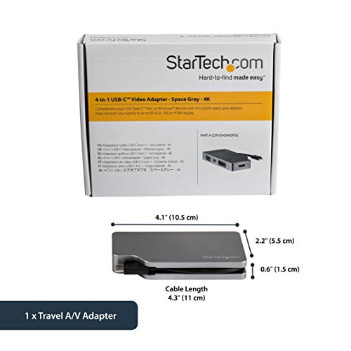 StarTech.com USB-C Multiport Video Adapter - Aluminum - USB Type C to VGA / 4K HDMI/Mini DisplayPort/DVI - USB C Adapter - Space Gray (CDPVDHDMDPSG)