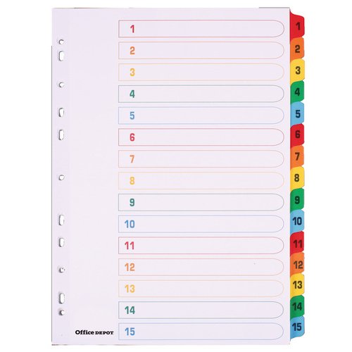 Best Value Mylar punched Dividers A4 15 Part Colour Tabs