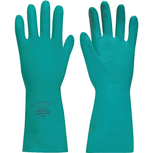 Best Value Polyco Nitri-Tech 927 Flock Lined Non-slip Diamond Pattern Green Nitrile Synthetic Rubber Glove, Size - 10