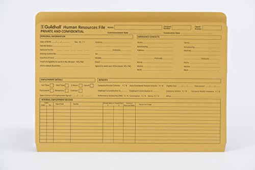 Best Value Exacompta Guildhall Human Resources File, 315 gsm, Foolscap , Pre-Printed - Yellow, Pack of 50