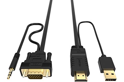 VISION Professional installation-grade HDMI to VGA-and-Minijack cable - LIFETIME WARRANTY - HDMI v1.3 max 1920 x 1080 - active chip -VGA to HDMI not supported - gold plated connectors - HDMI (M) to VGA (M) + mini jack (M) - outer diameter 6.0 mm - 28 AWG - 2 m - black