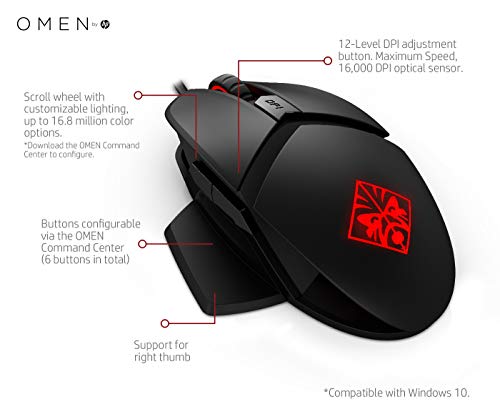 OMEN by HP Reactor - Mouse - right-handed - optical - 6 buttons - wired - USB - black - for OMEN by HP 16, Victus by HP 16, HP 15, Chromebook 11, Pavilion 15, Slim S01