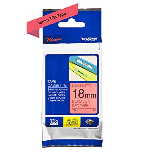 Best Value Brother TZe-441 Labelling Tape Cassette, 18 mm (W) x 8 m (L), Laminated, Brother Genuine Supplies - Black on Red