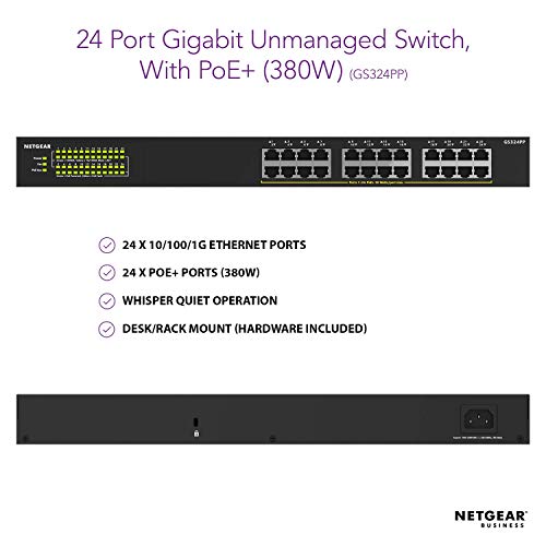 NETGEAR GS324PP - Switch - unmanaged - 24 x 10/100/1000 (PoE+) - desktop, rack-mountable - PoE+ (380 W)